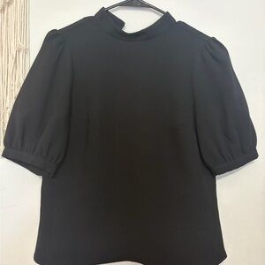 Anthropologie Black Mock Neck Puff Sleeve Top